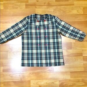 Plaid Long Sleeve Shirt with Red Buttons